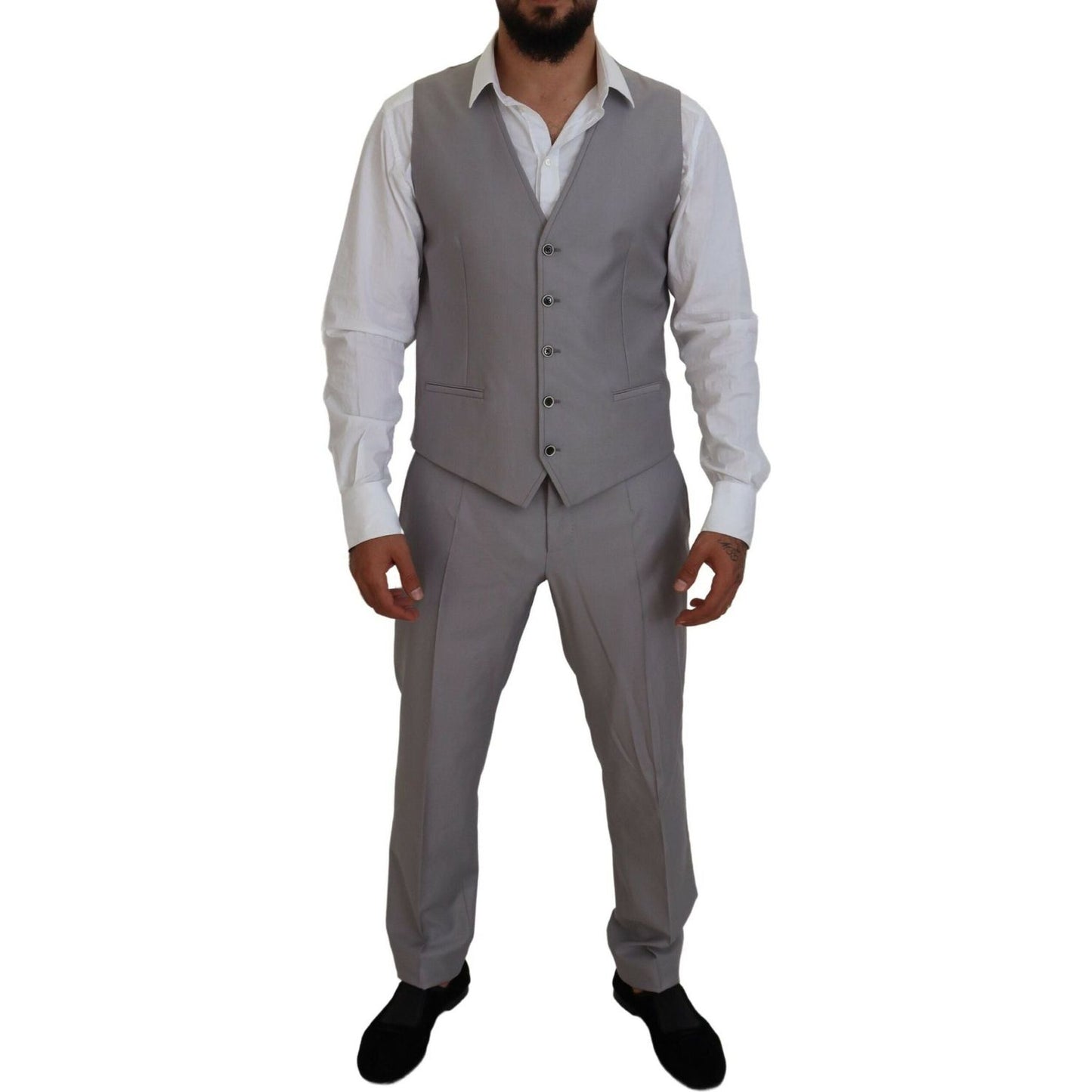 Dolce & Gabbana Elegant Silver Slim Fit Three-Piece Suit silver-wool-silk-3-piece-slim-fit-suit IMG_8562-1-scaled-aeac95b4-9ed.jpg