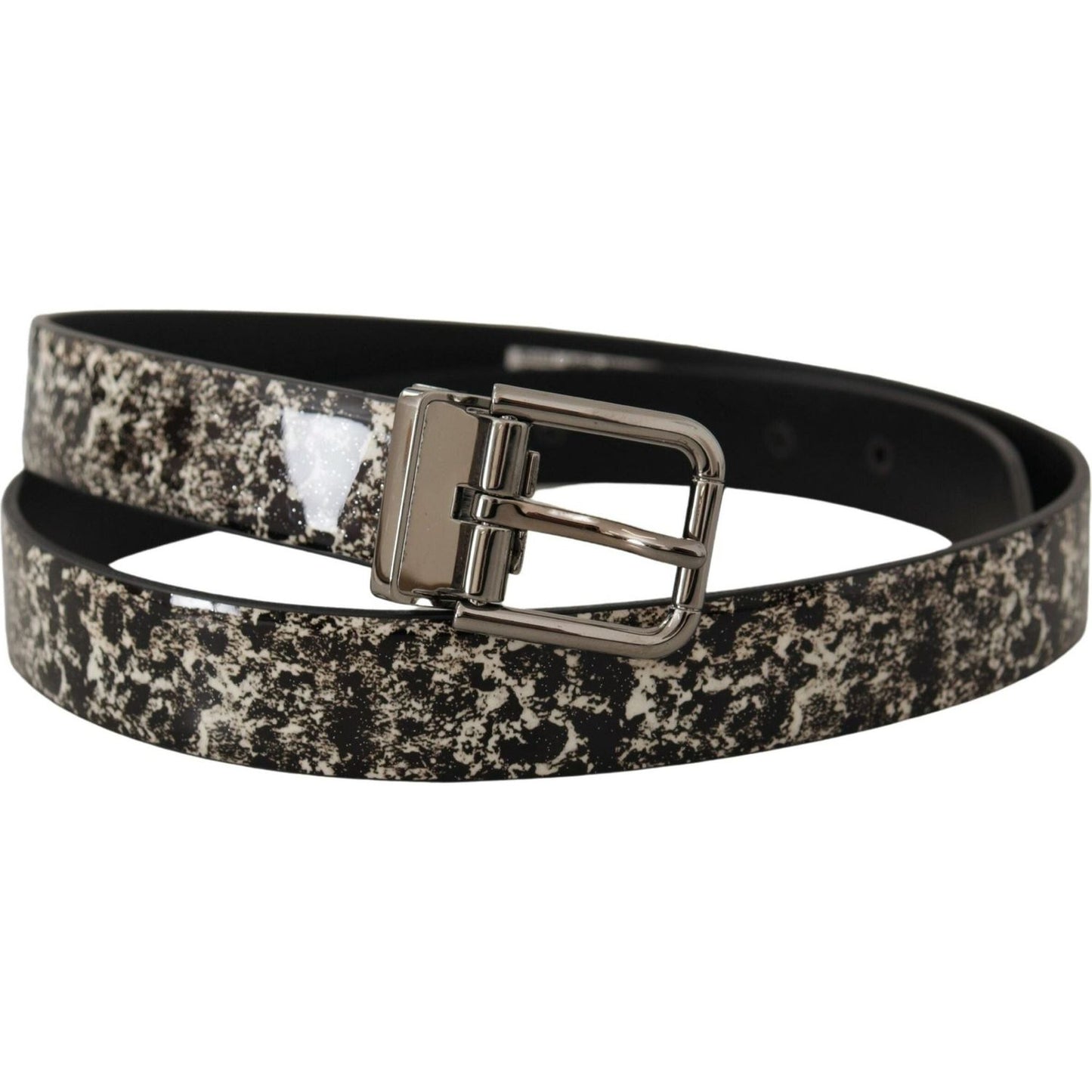 Dolce & Gabbana Elegant Black Marble Print Leather Belt black-marble-print-leather-silver-logo-buckle-belt