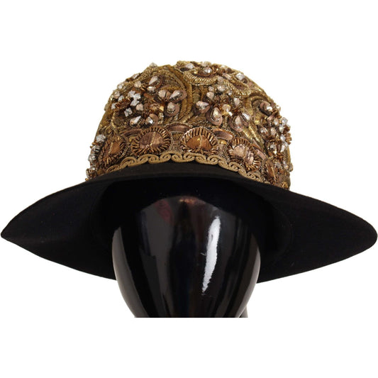 Dolce & Gabbana Elegant Black Gold Studded Fedora gold-embellished-crystal-rhinestone-embroidered-fedora-hat IMG_8562-scaled-f8c02d31-cc8.jpg