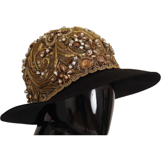 Dolce & Gabbana Elegant Black Gold Studded Fedora gold-embellished-crystal-rhinestone-embroidered-fedora-hat IMG_8563-scaled-c8f2b44b-7b5.jpg