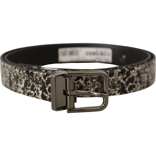Dolce & Gabbana Elegant Marble Print Leather Belt black-marble-print-leather-gray-logo-belt