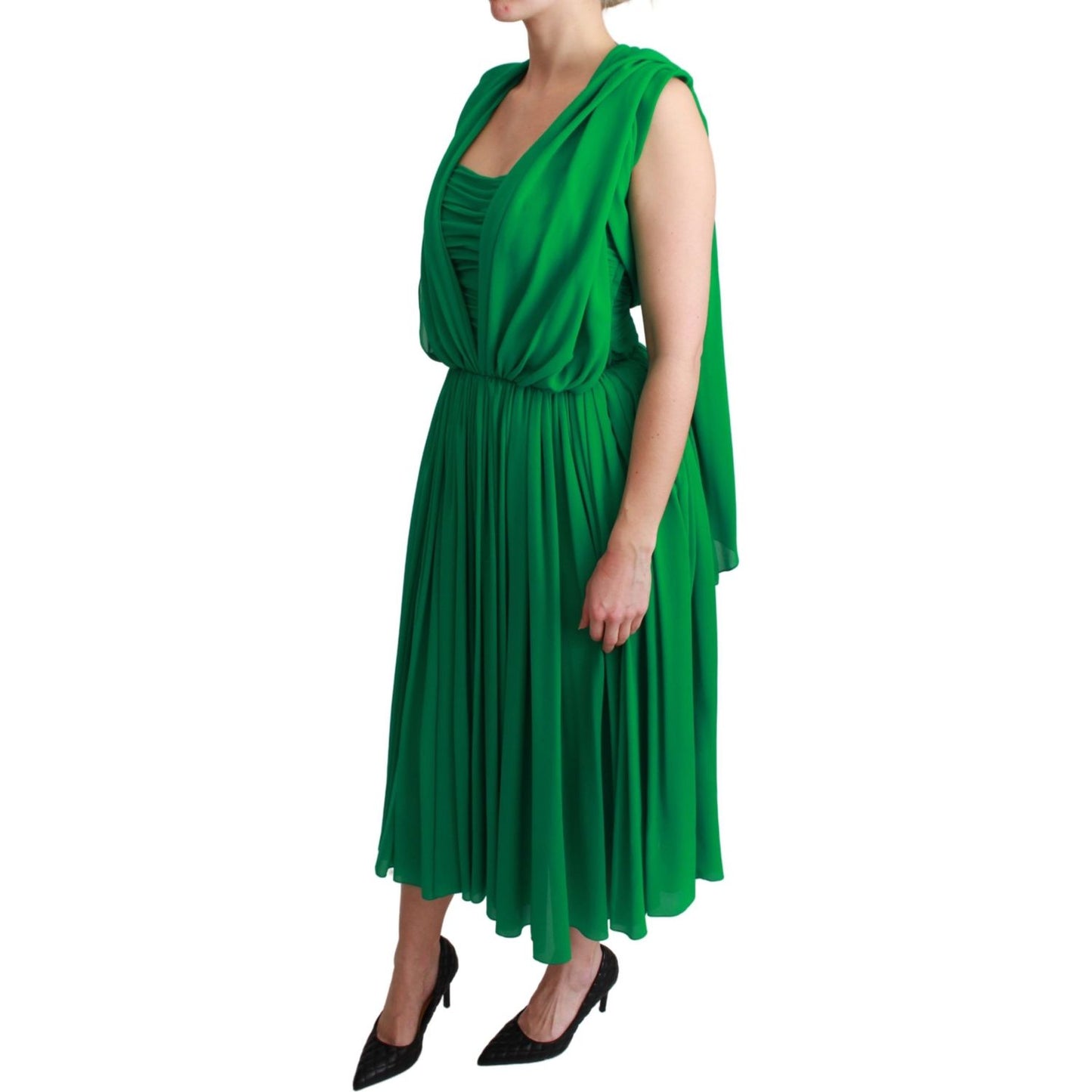 Dolce & Gabbana Elegant Sleeveless Pleated Silk Maxi Dress Dress 100-silk-green-sleeveless-pleated-maxi-dress