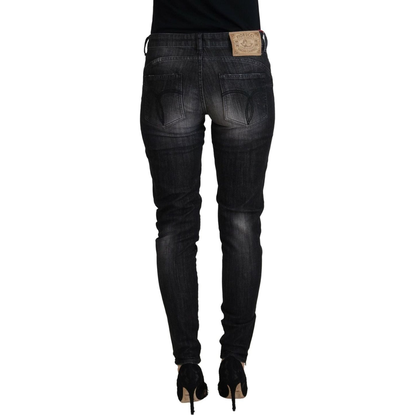 Fiorucci Chic Black Low Waist Skinny Jeans black-cotton-low-waist-skinny-women-casual-jeans