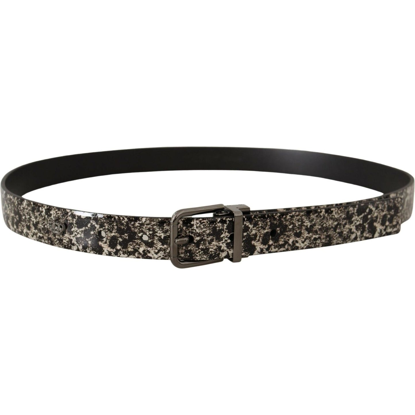 Dolce & Gabbana Elegant Marble Print Leather Belt black-marble-print-leather-gray-logo-belt