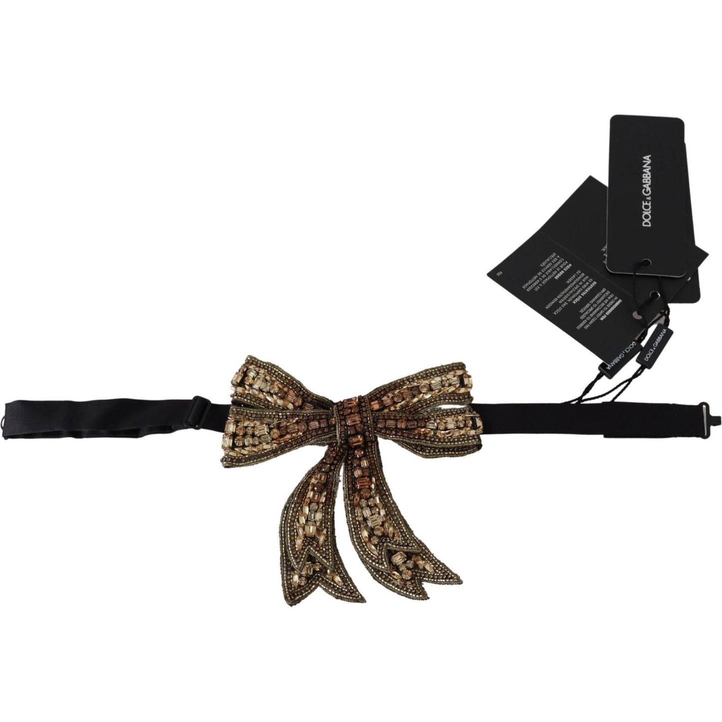 Dolce & Gabbana Elegant Gold Silk Embellished Bowtie Necklace gold-crystal-beaded-sequined-silk-catwalk-necklace-bowtie IMG_8574-scaled-1649e6ec-171.jpg