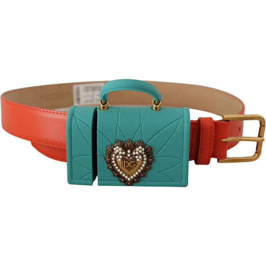 Dolce & Gabbana Chic Orange Leather Belt with Headphone Case orange-leather-devotion-heart-micro-bag-headphones-belt