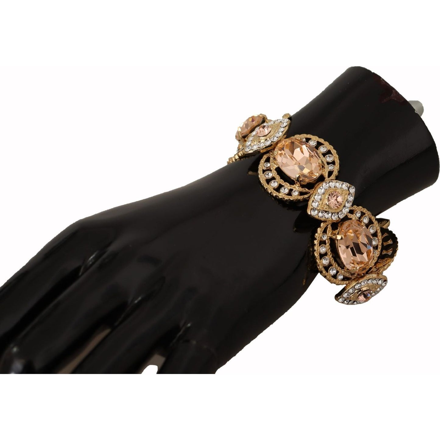 Dolce & Gabbana Champagne Crystal Gold Chain Bracelet gold-brass-chain-champagne-crystal-statement-charms-bracelet IMG_8603-scaled-42650c94-aa4.jpg