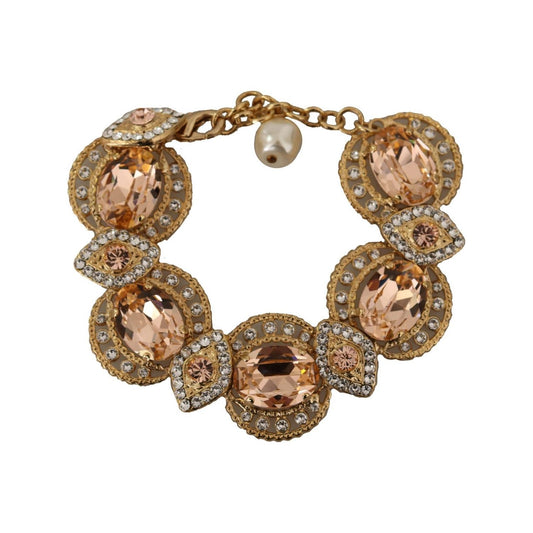 Dolce & Gabbana Champagne Crystal Gold Chain Bracelet gold-brass-chain-champagne-crystal-statement-charms-bracelet