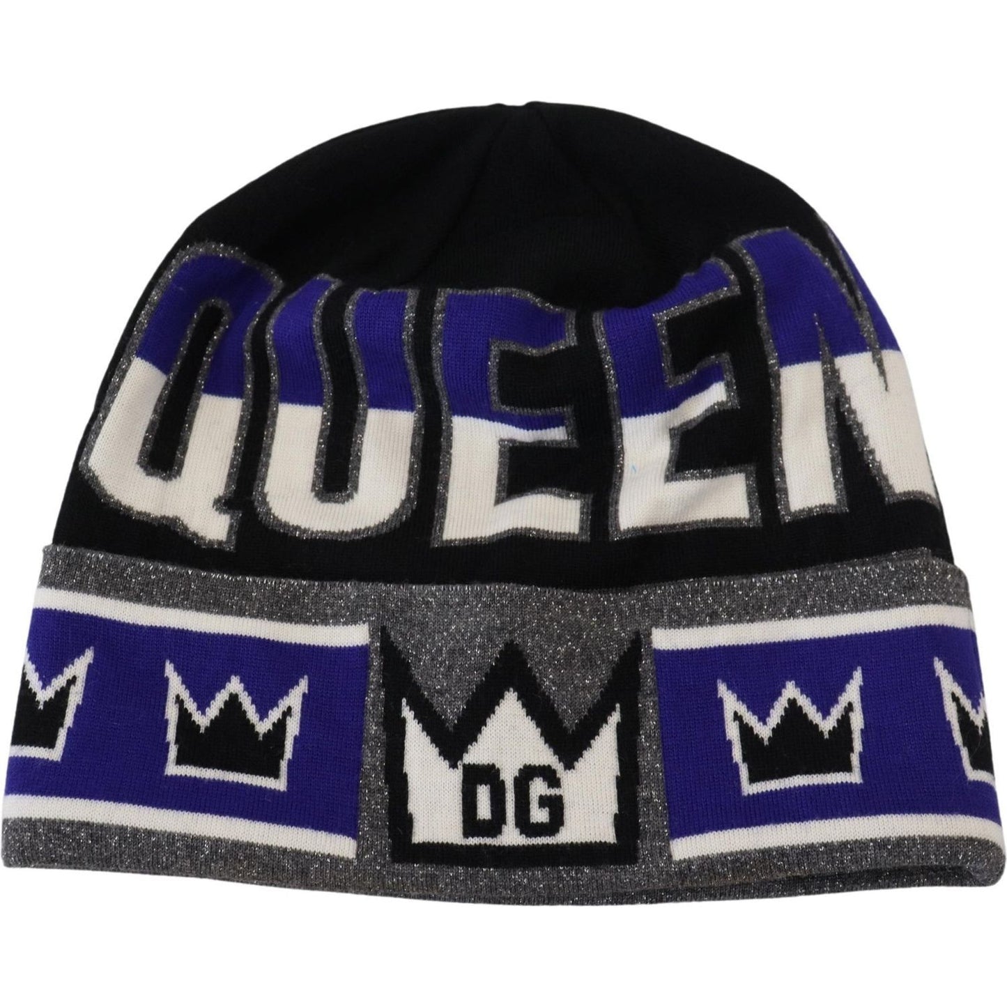 Dolce & Gabbana Multicolor Wool Blend Beanie with Queen Logo multicolor-dg-queen-print-winter-beanie-cap-hat