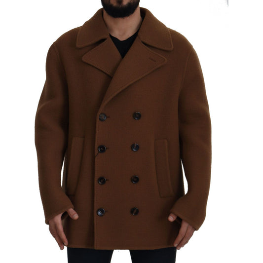 Dolce & Gabbana Elegant Double Breasted Brown Jacket brown-nylon-double-breasted-coat-jacket