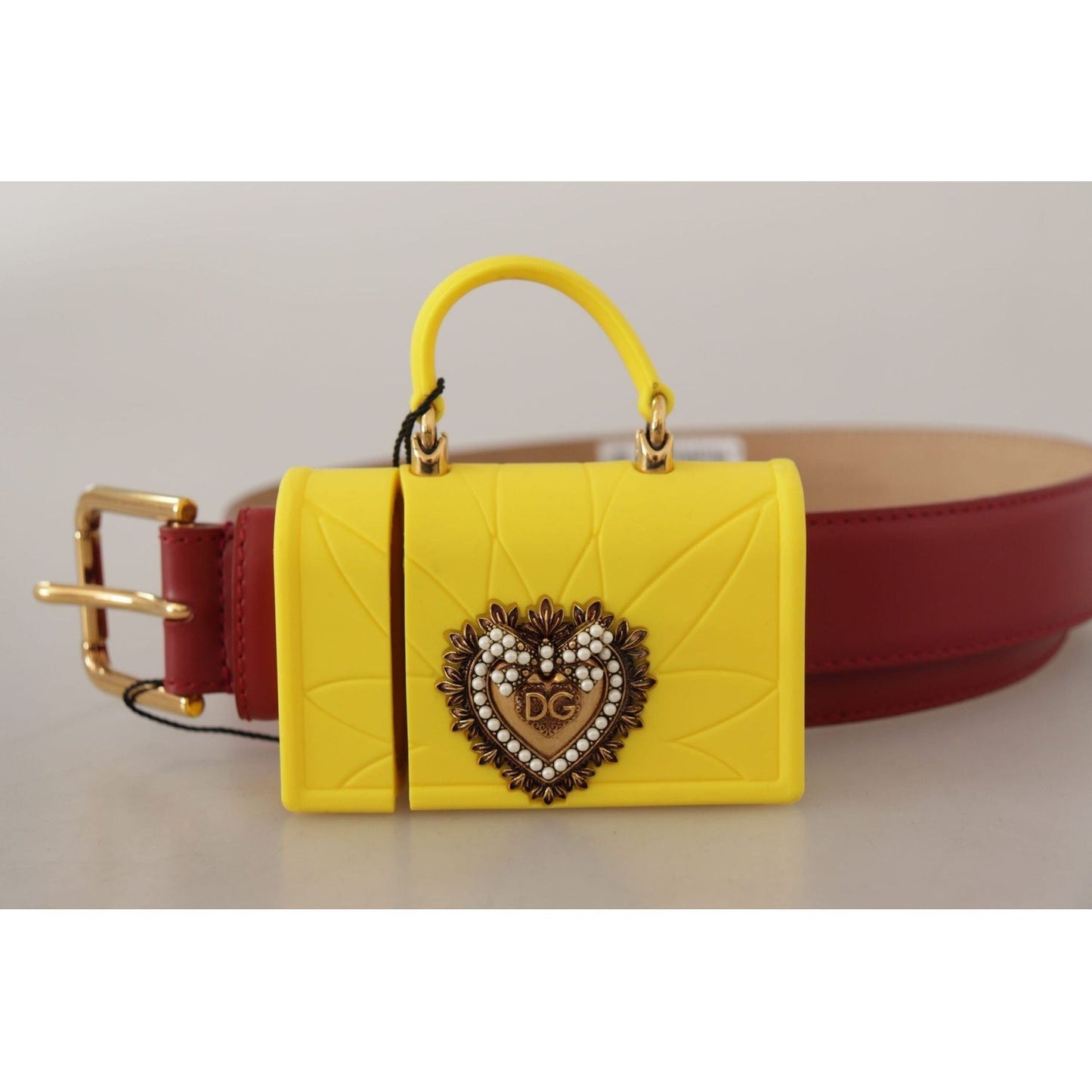Dolce & Gabbana Elegant Red Leather Engraved Buckle Belt red-leather-yellow-devotion-heart-bag-buckle-belt IMG_8635-scaled-9e7c57da-f60.jpg