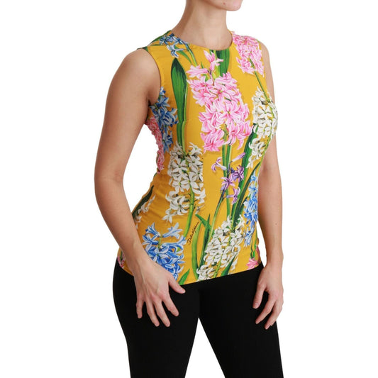 Dolce & Gabbana Sunshine Floral Crewneck Sleeveless Blouse yellow-floral-stretch-top-tank-blouse
