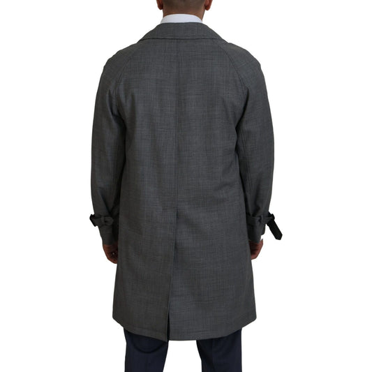 Dolce & Gabbana Elegant Gray Plaid Trench Coat gray-wool-plaid-long-trench-coat-jacket-trench-coat-jacket