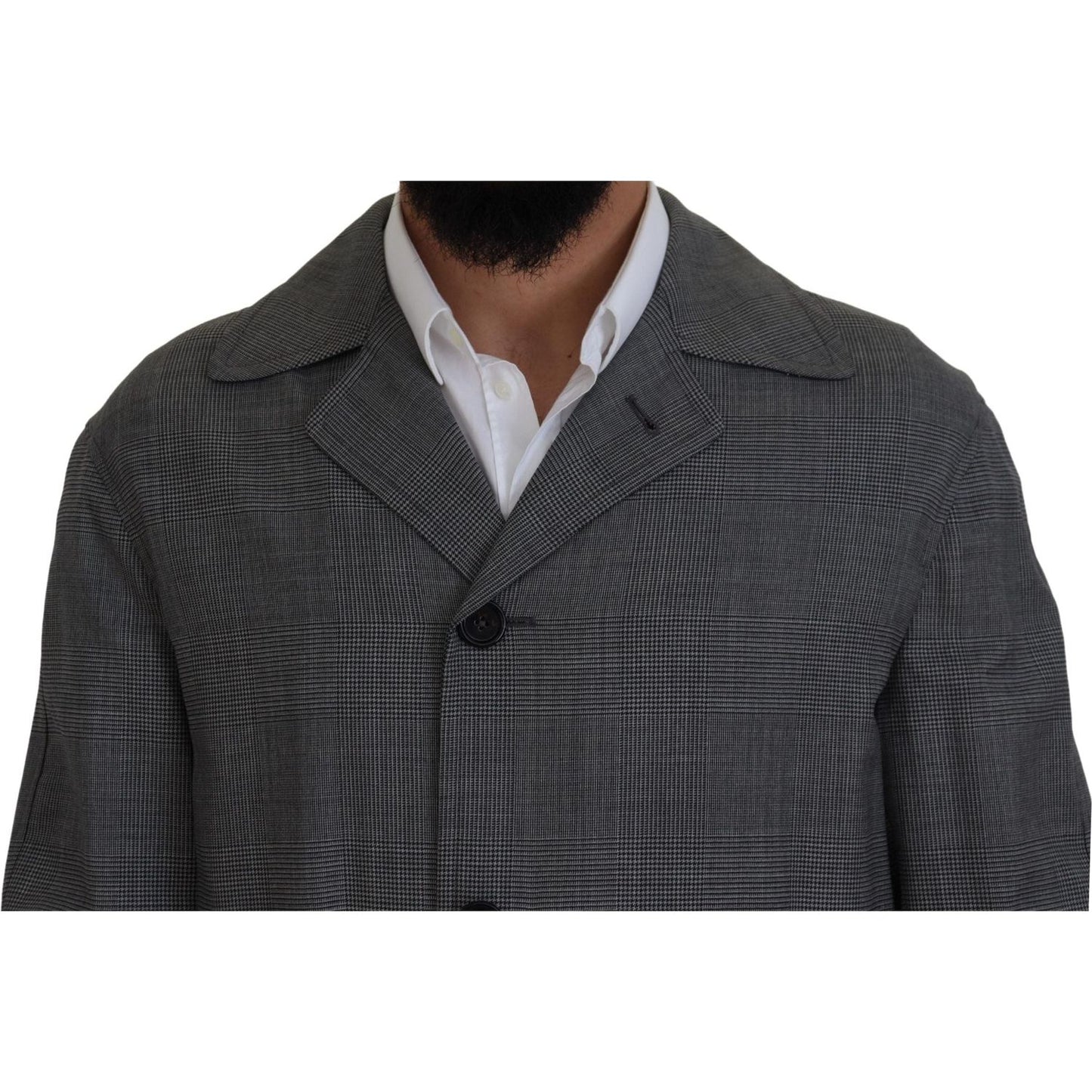 Dolce & Gabbana Elegant Gray Plaid Trench Coat gray-wool-plaid-long-trench-coat-jacket-trench-coat-jacket