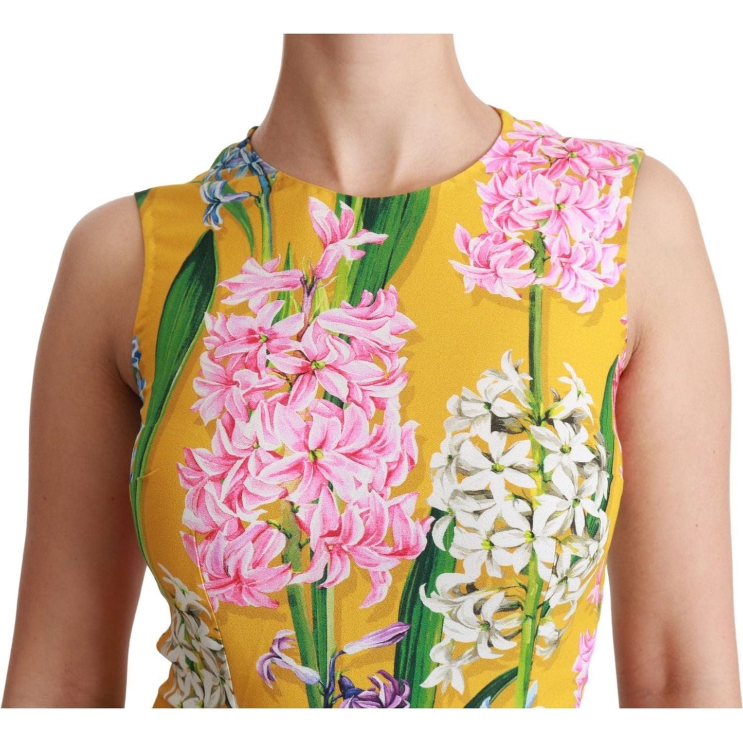Dolce & Gabbana Sunshine Floral Crewneck Sleeveless Blouse yellow-floral-stretch-top-tank-blouse