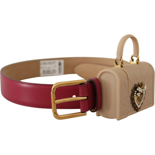 Dolce & Gabbana Elegant Pink Leather Belt with Headphone Case pink-leather-devotion-heart-micro-bag-headphones-belt