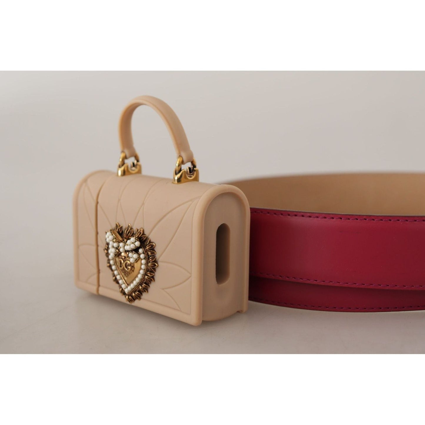 Dolce & Gabbana Elegant Pink Leather Belt with Headphone Case pink-leather-devotion-heart-micro-bag-headphones-belt