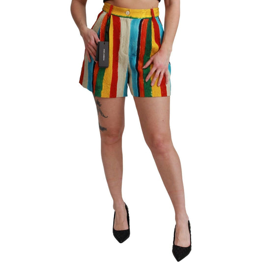 Dolce & Gabbana Multicolor Striped High-Waist Shorts multicolor-riga-pittorica-mini-shorts