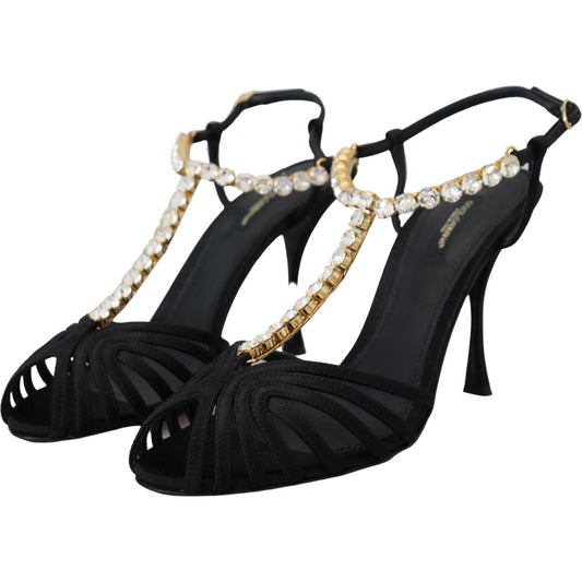 Dolce & Gabbana Elegant Silk Blend Crystal T-Strap Heels black-satin-clear-crystal-t-strap-sandal-shoes IMG_8649-scaled-42920800-e73.jpg