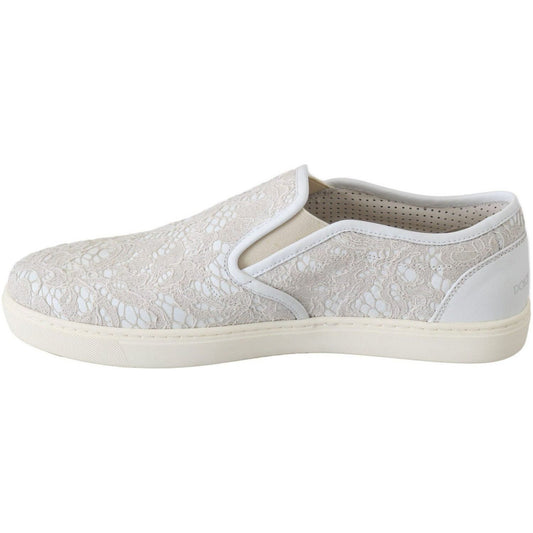 Dolce & Gabbana Elegant Off White Loafers for Ladies WOMAN SNEAKERS white-leather-lace-slip-on-loafers-shoes