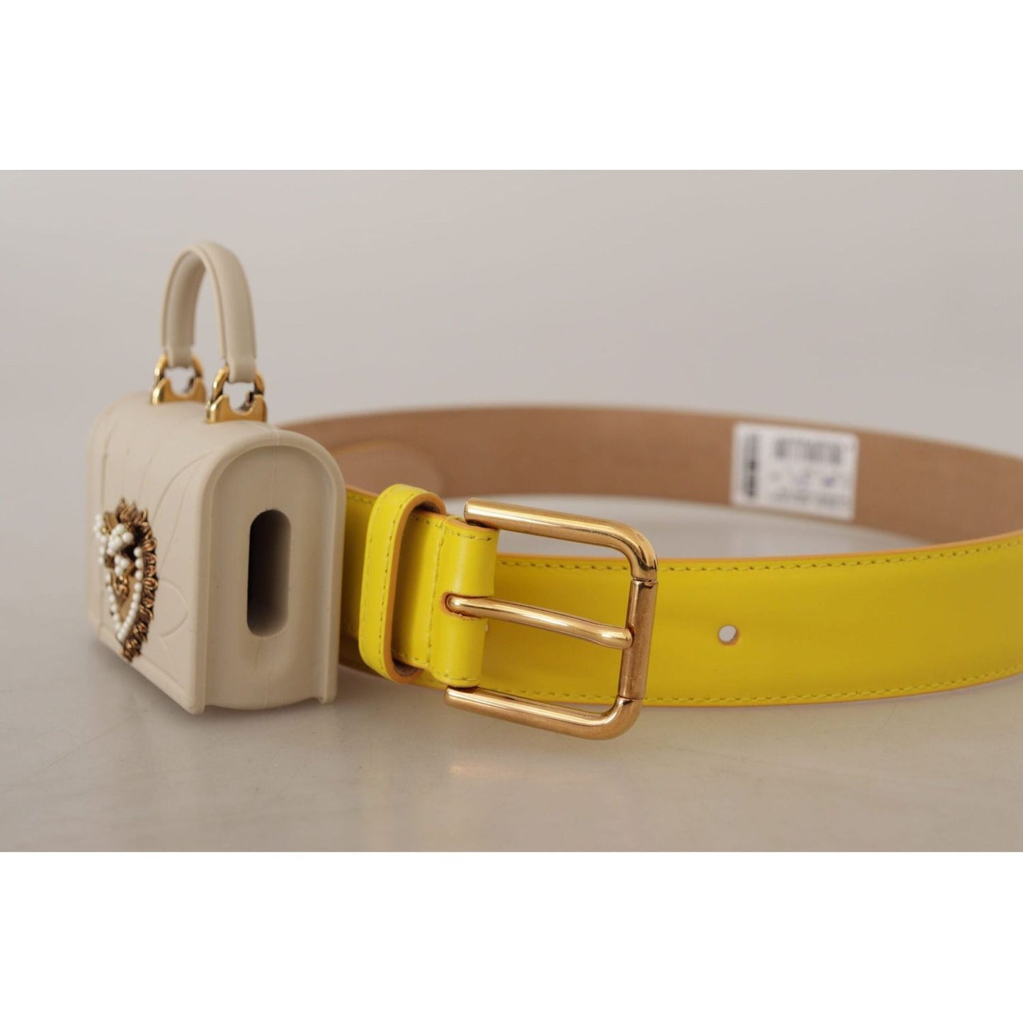 Dolce & Gabbana Chic Yellow Leather Belt with Headphone Case yellow-leather-devotion-heart-micro-bag-headphones-belt