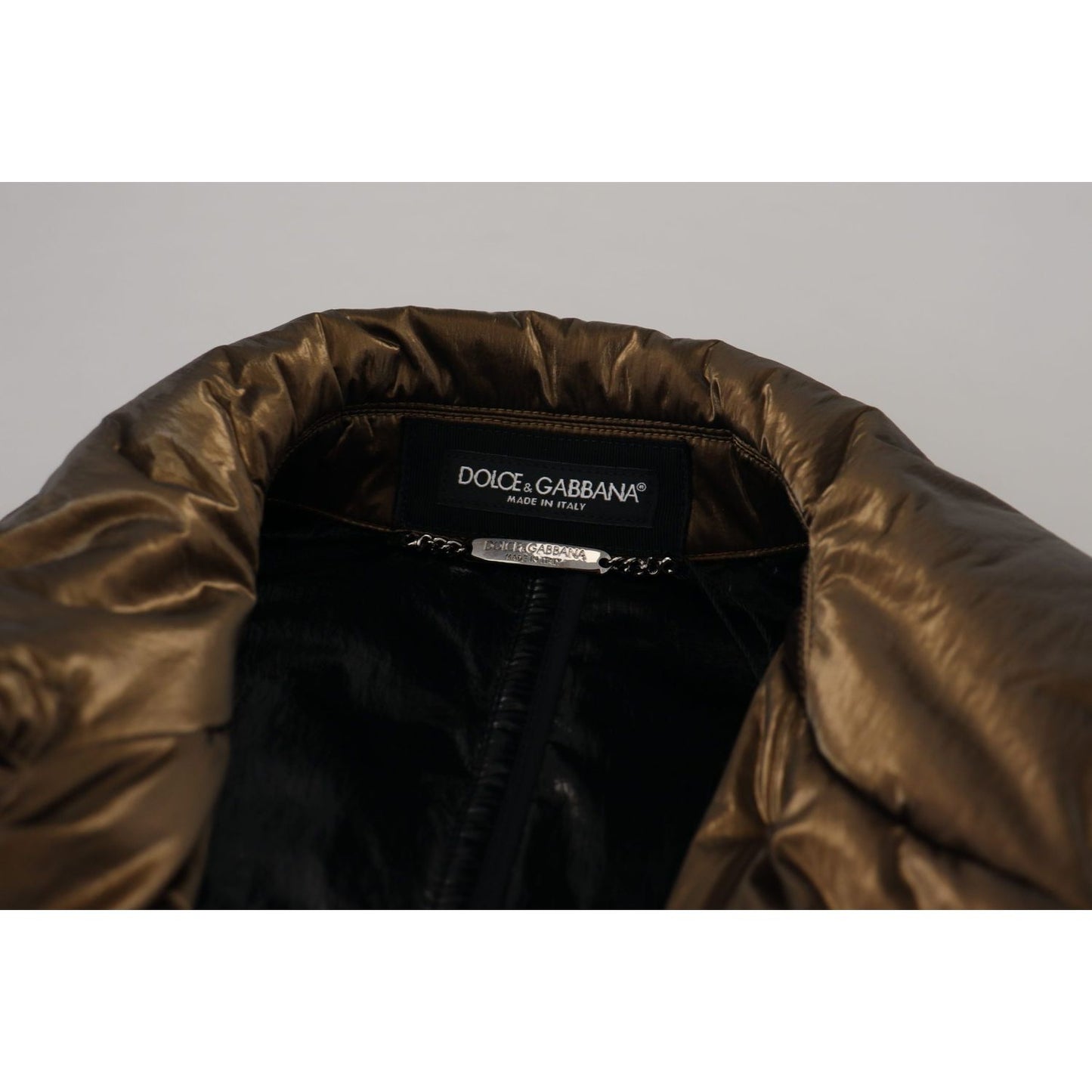 Dolce & Gabbana Elegant Bronze Double-Breasted Jacket bronze-nylon-collar-double-breasted-jacket