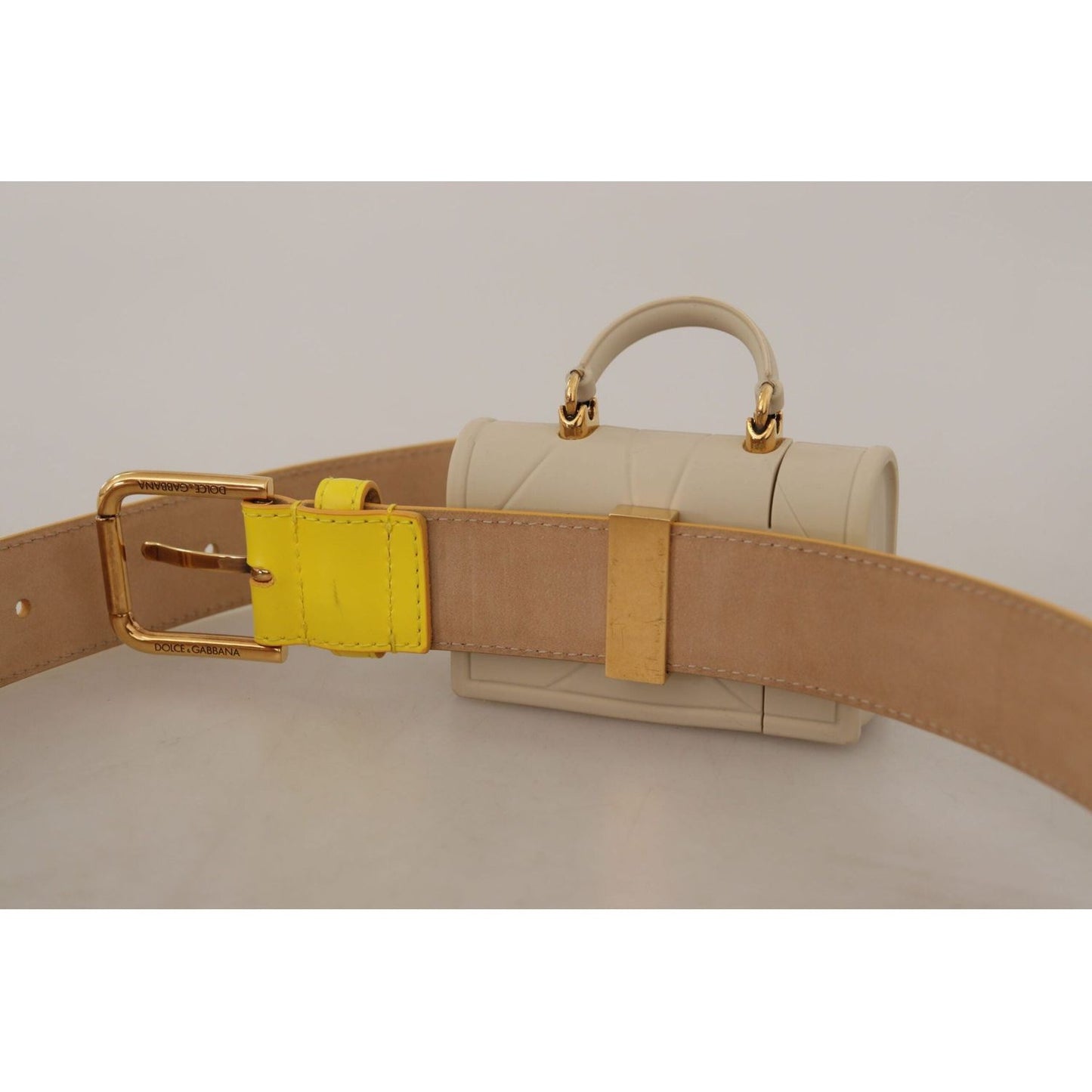 Dolce & Gabbana Chic Yellow Leather Belt with Headphone Case yellow-leather-devotion-heart-micro-bag-headphones-belt
