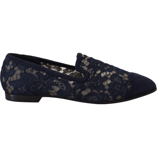 Dolce & Gabbana Elegant Blue Loafers Flats - Summer Chic blue-floral-lace-slip-ons-loafers-flats-shoes IMG_8677-scaled-5f489c42-839.jpg