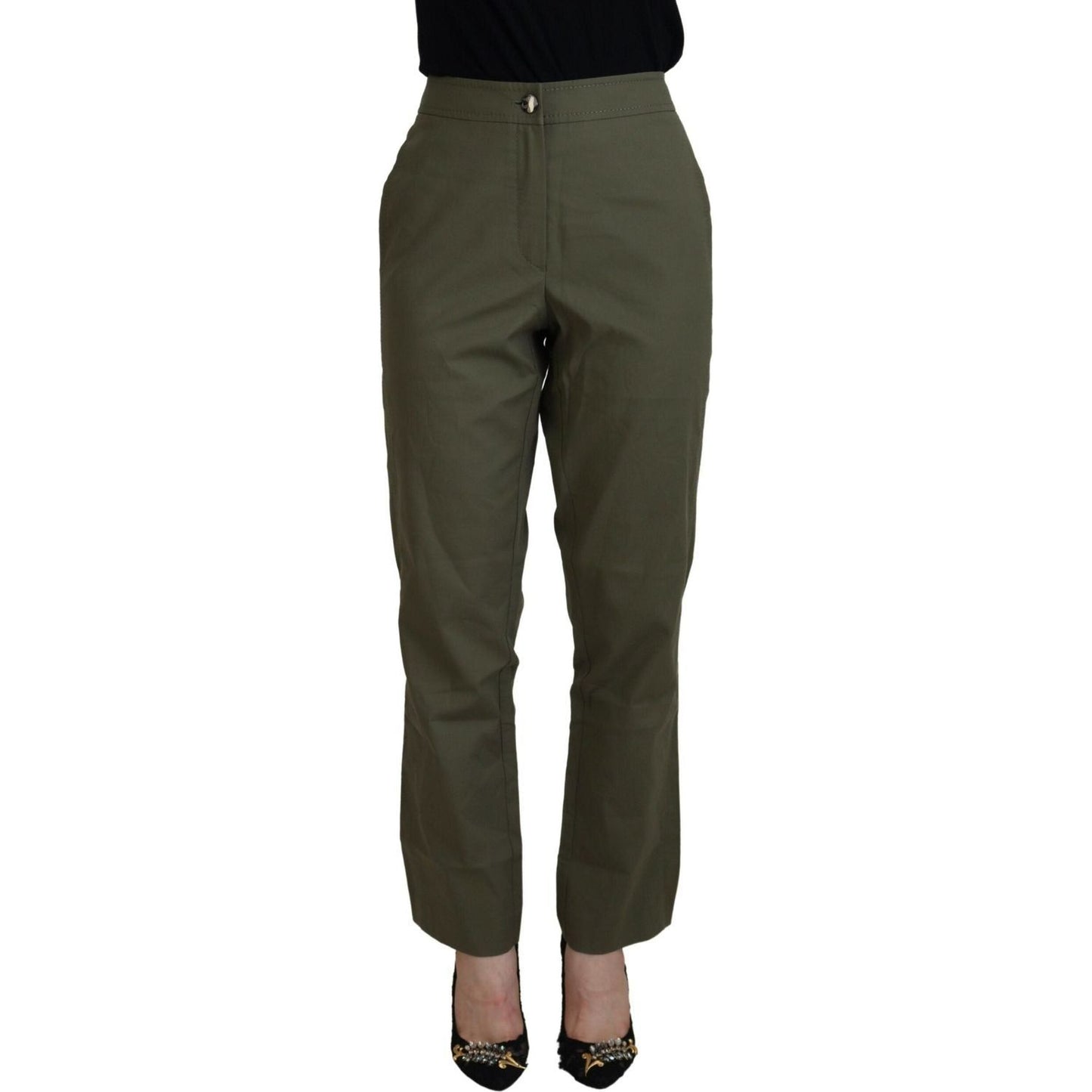 LAUREL Elegant Tapered Green Pants - Chic Everyday Wear green-cotton-high-waist-women-tapered-pants