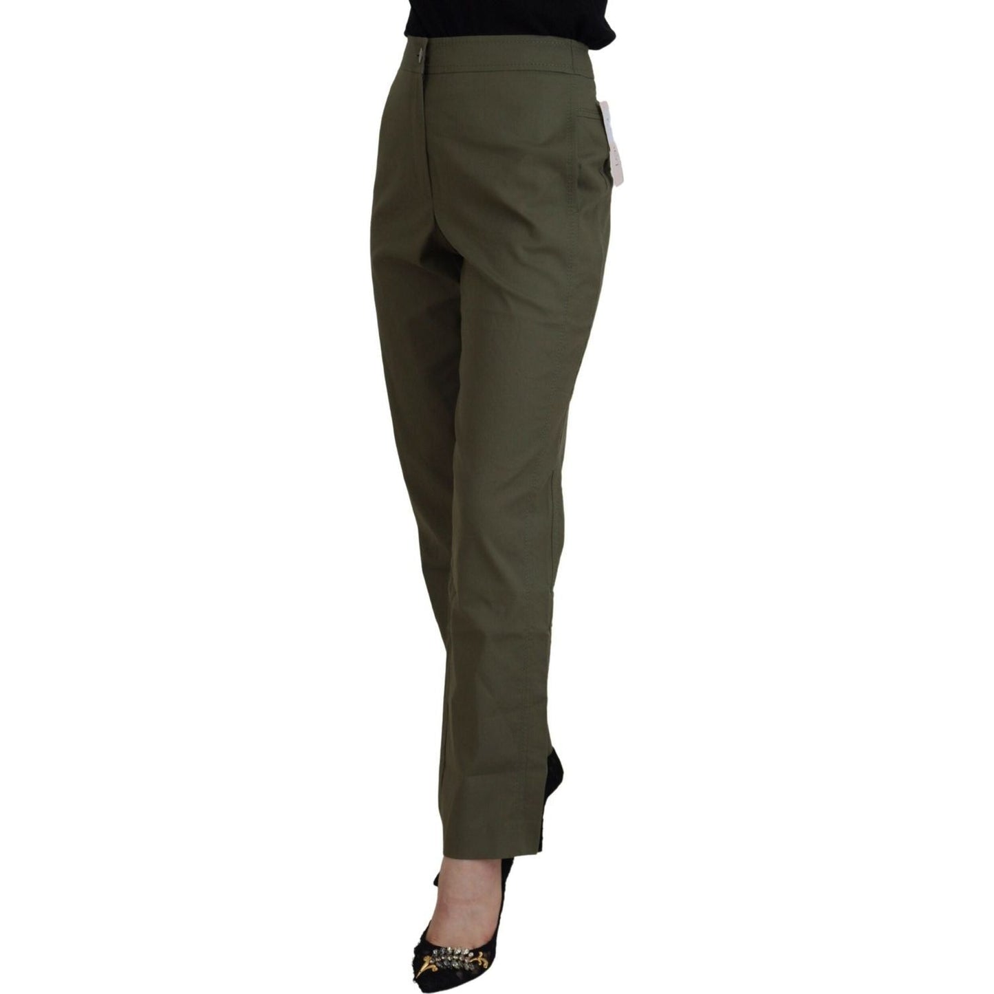 LAUREL Elegant Tapered Green Pants - Chic Everyday Wear green-cotton-high-waist-women-tapered-pants