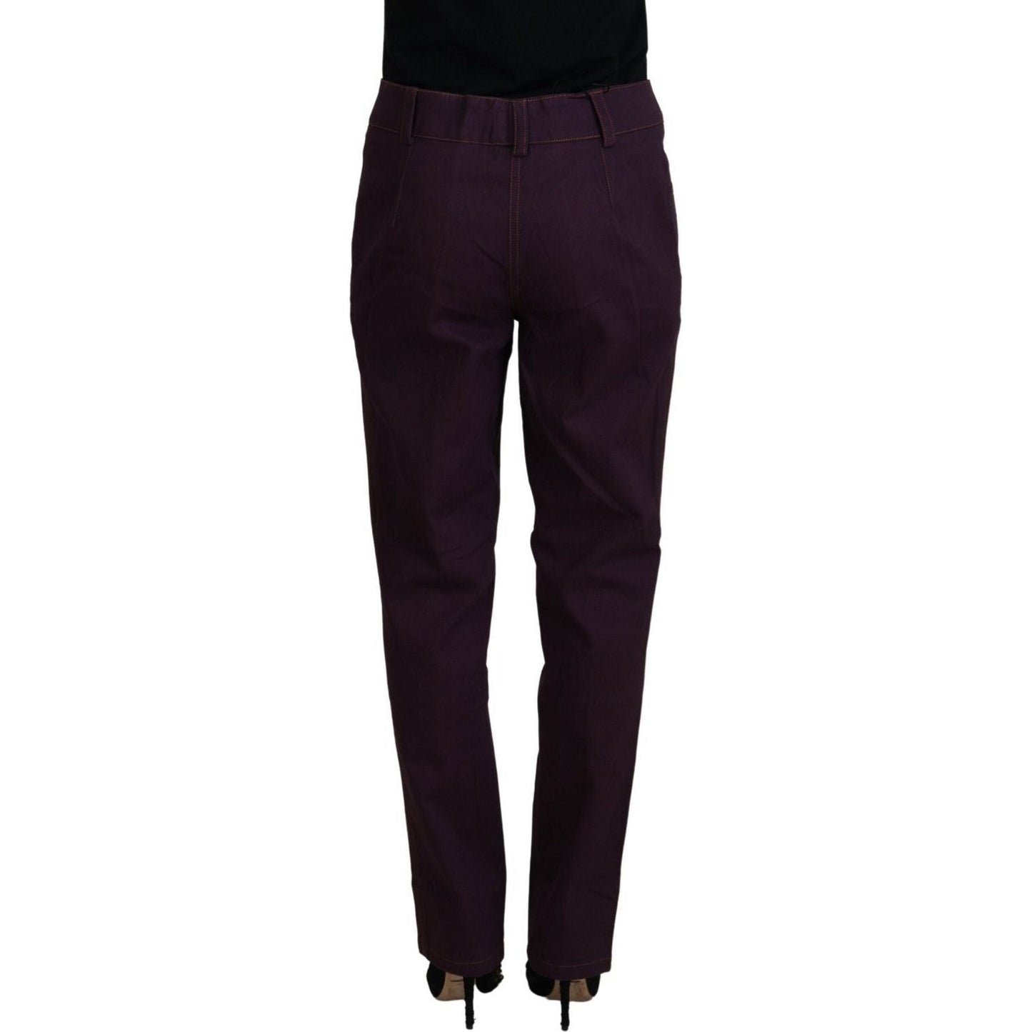 BENCIVENGA Elegant Tapered Purple Cotton Pants purple-cotton-mid-waist-women-tapered-pants