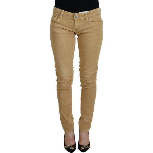 Acht Chic Brown Low Waist Skinny Corduroy Pants brown-cotton-corduroy-low-waist-women-casual-jeans