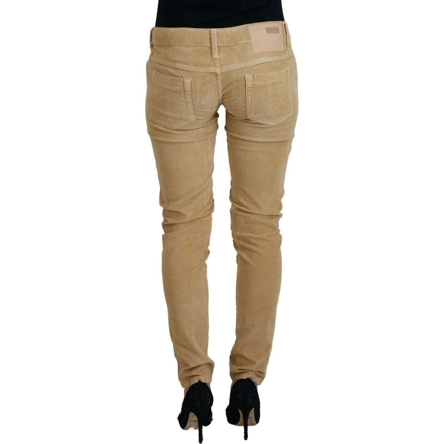 Acht Chic Brown Low Waist Skinny Corduroy Pants brown-cotton-corduroy-low-waist-women-casual-jeans