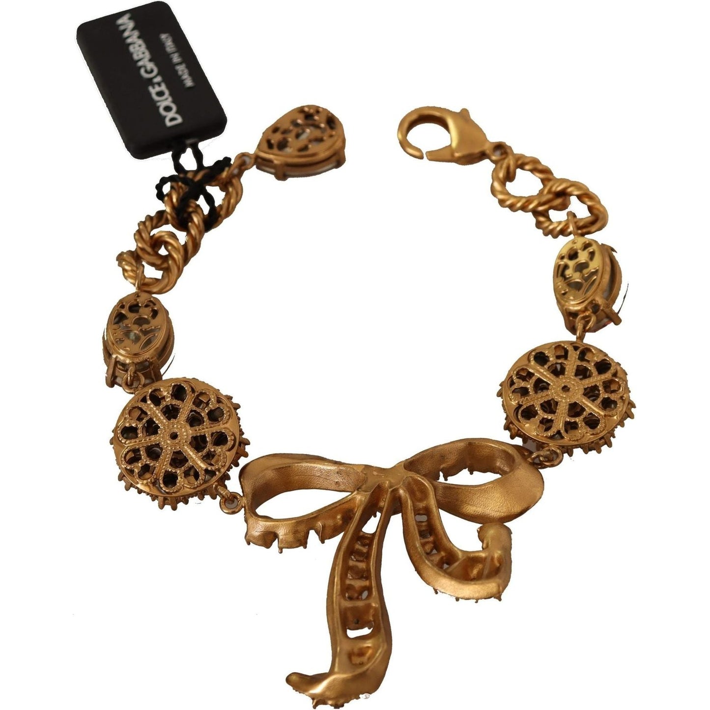 Dolce & Gabbana Elegant Crystal Charm Gold Bracelet WOMAN BRACELET gold-brass-chain-baroque-crystal-embellished-bracelet