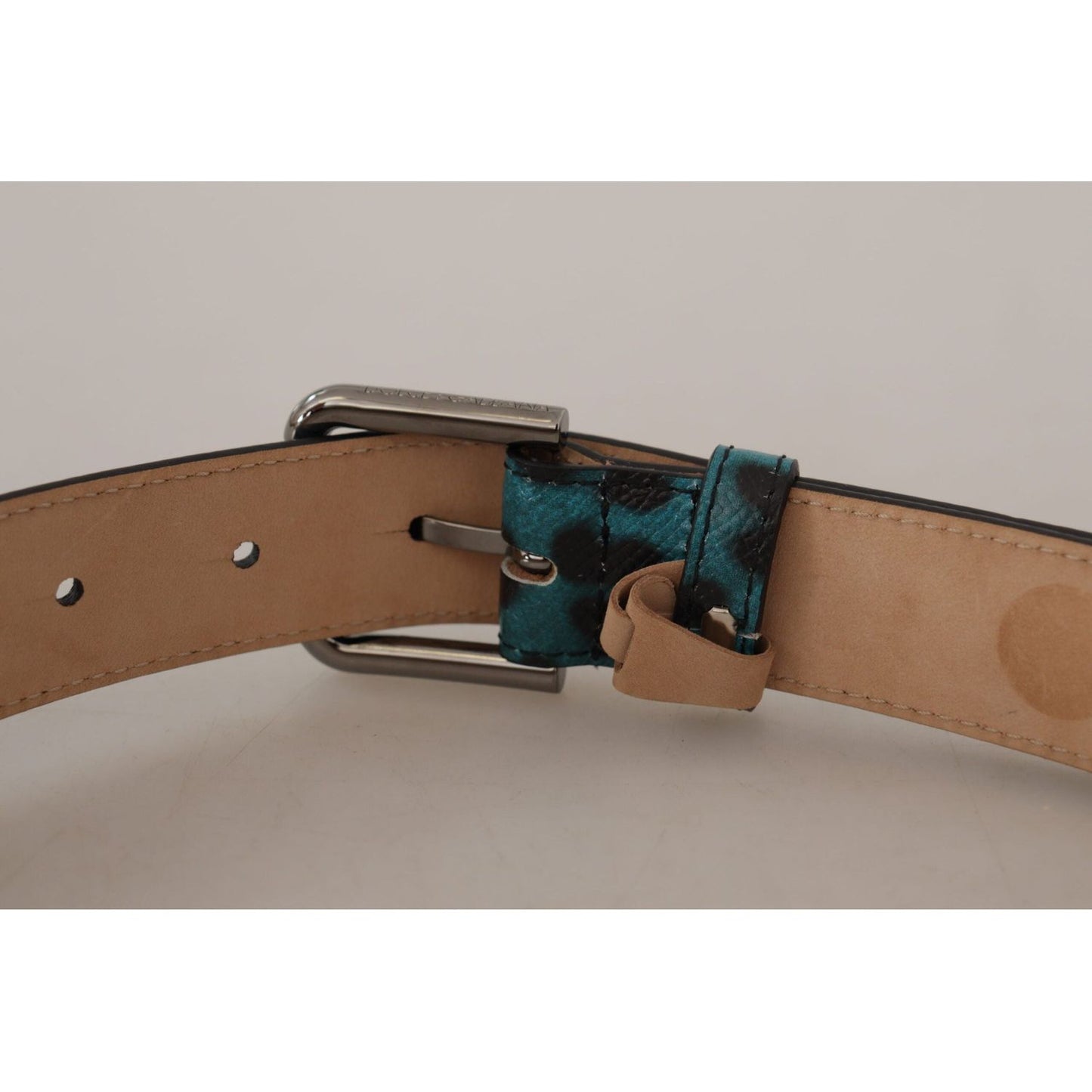 Dolce & Gabbana Engraved Logo Leather Belt in Blue Green blue-green-leopard-print-logo-metal-waist-buckle-belt