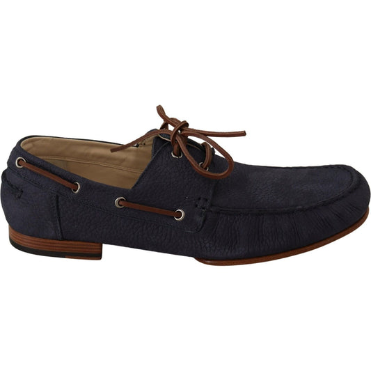 Dolce & Gabbana Elegant Blue & Brown Leather Boat Shoes MAN LOAFERS blue-leather-lace-up-men-casual-boat-shoes IMG_8718-89ceaca2-9f0.jpg