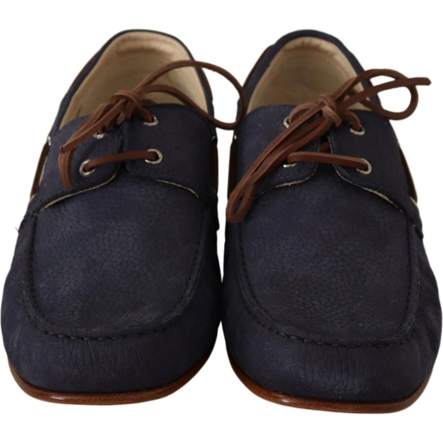 Dolce & Gabbana Elegant Blue & Brown Leather Boat Shoes MAN LOAFERS blue-leather-lace-up-men-casual-boat-shoes