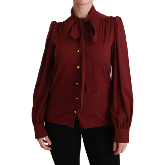 Dolce & Gabbana Elegant Maroon Silk Blend Polo Blouse maroon-long-sleeve-shirt-blouse-silk-top