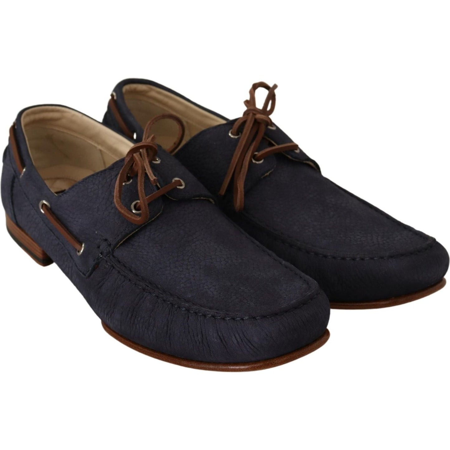 Dolce & Gabbana Elegant Blue & Brown Leather Boat Shoes MAN LOAFERS blue-leather-lace-up-men-casual-boat-shoes