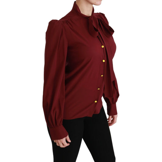 Dolce & Gabbana Elegant Maroon Silk Blend Polo Blouse maroon-long-sleeve-shirt-blouse-silk-top
