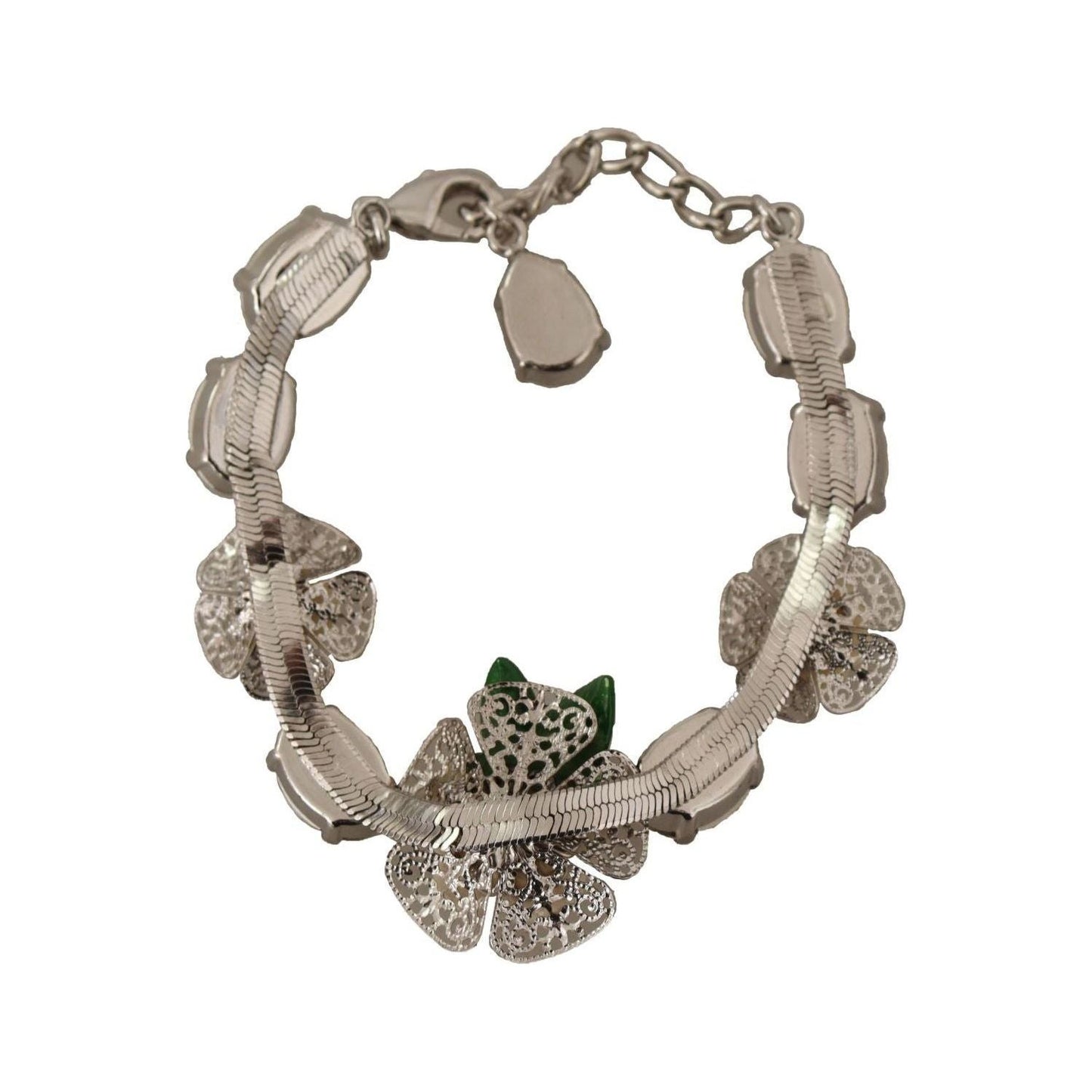 Dolce & Gabbana Elegant Silver Chain Bracelet with Charms & Crystals silver-brass-chain-clear-crystal-floral-bracelet