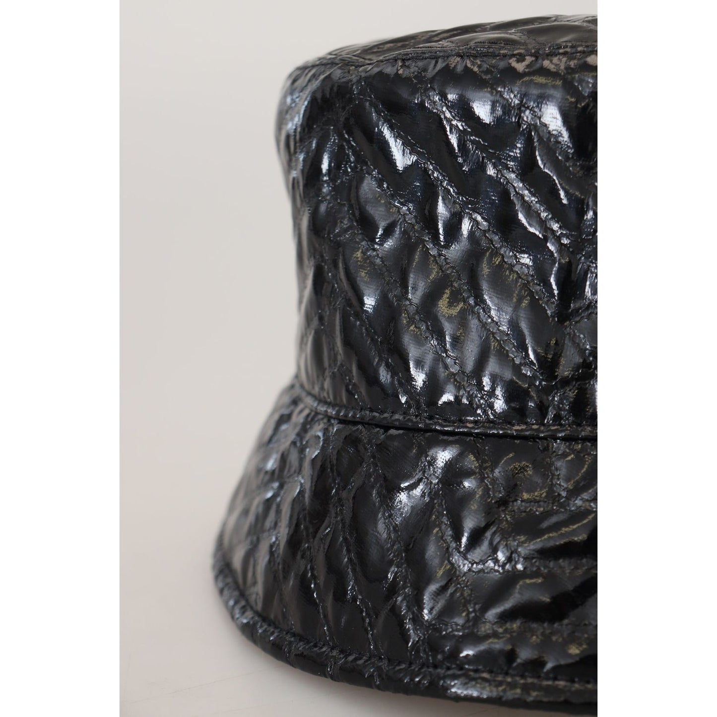 Dolce & Gabbana Elegant Black Bucket Cap black-quilted-faux-leather-women-bucket-cap-hat