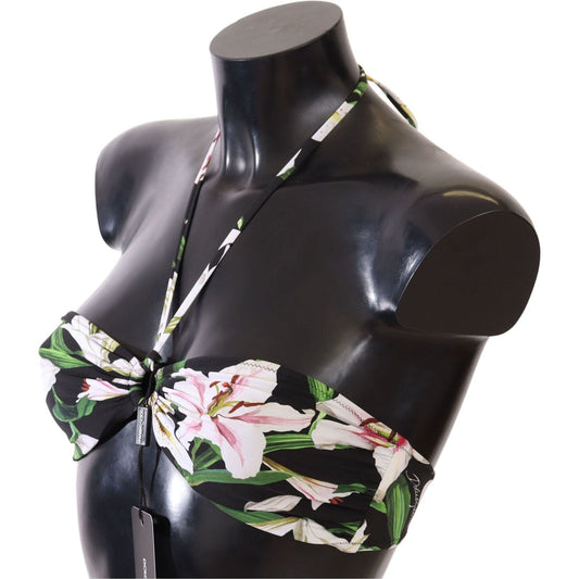 Dolce & Gabbana Exquisite Floral Print Bikini Top WOMAN SWIMWEAR black-lily-print-swimsuit-bikini-top-swimwear