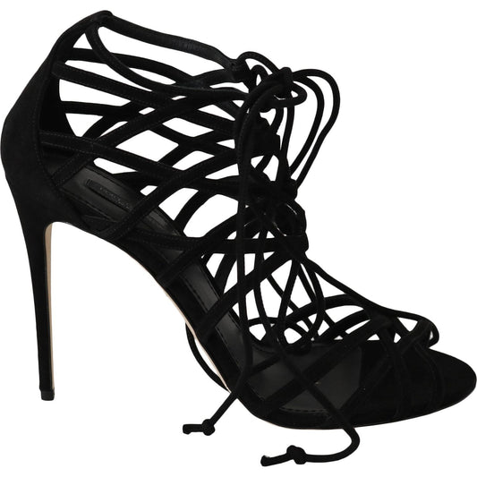 Dolce & Gabbana Elegant Black Suede Gladiator Stilettos black-suede-strap-stilettos-sandals IMG_8743_601e7d45-314c-48d9-ac88-129634ce3201.jpg