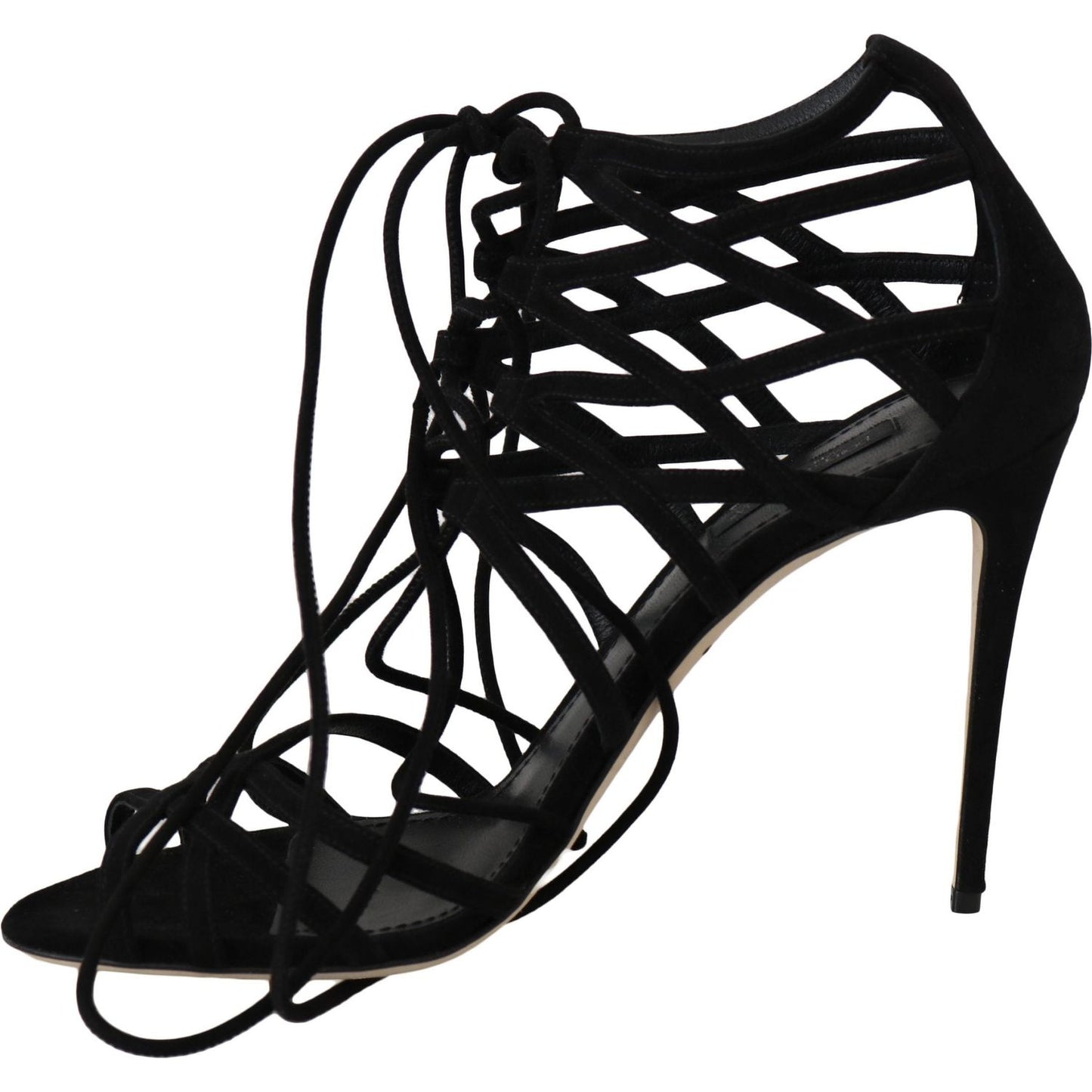 Dolce & Gabbana Elegant Black Suede Gladiator Stilettos black-suede-strap-stilettos-sandals