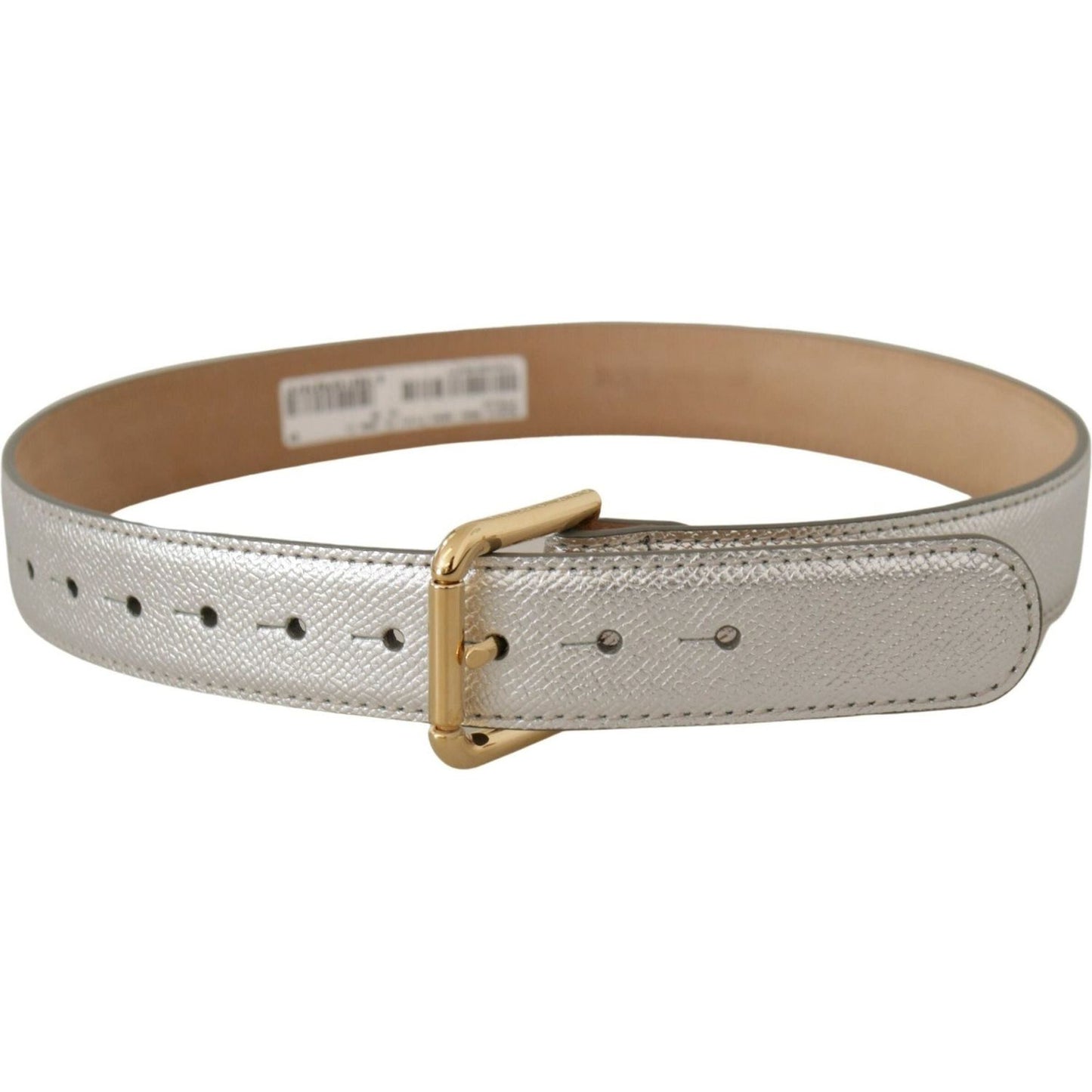 Dolce & Gabbana Elegant Silver Leather Belt with Engraved Buckle silver-leather-gold-tone-logo-metal-waist-buckle-belt IMG_8746-scaled-cfa03e78-a0d.jpg