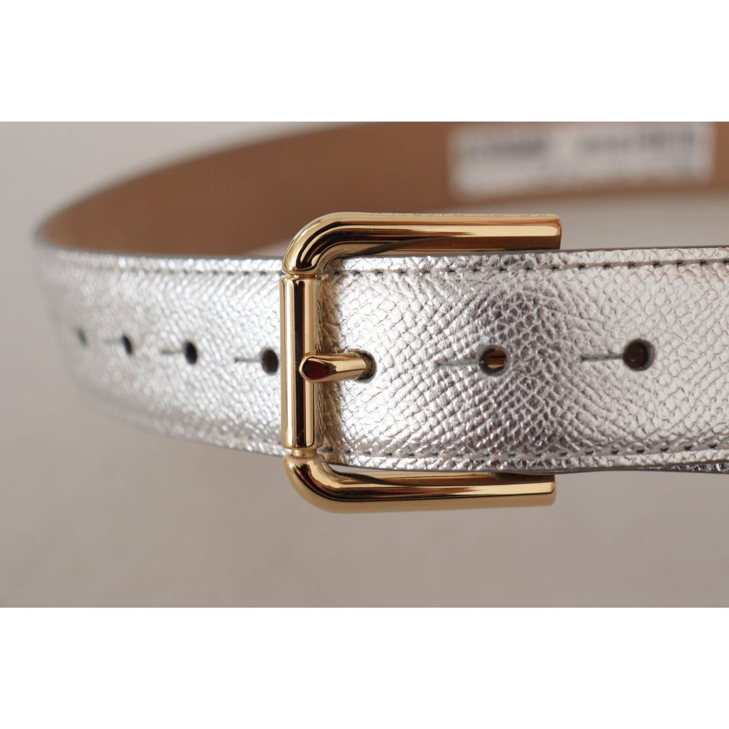 Dolce & Gabbana Elegant Silver Leather Belt with Engraved Buckle silver-leather-gold-tone-logo-metal-waist-buckle-belt IMG_8747-scaled-2270f445-5ed.jpg