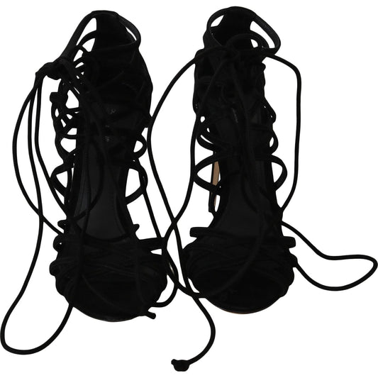 Dolce & Gabbana Elegant Black Suede Gladiator Stilettos black-suede-strap-stilettos-sandals IMG_8747.jpg