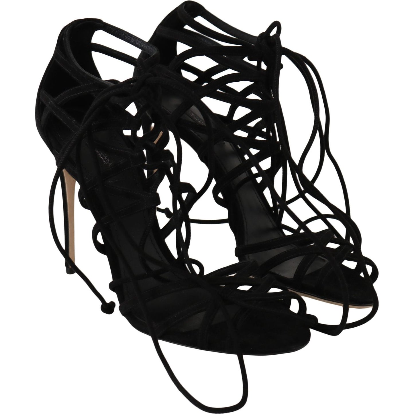 Dolce & Gabbana Elegant Black Suede Gladiator Stilettos black-suede-strap-stilettos-sandals