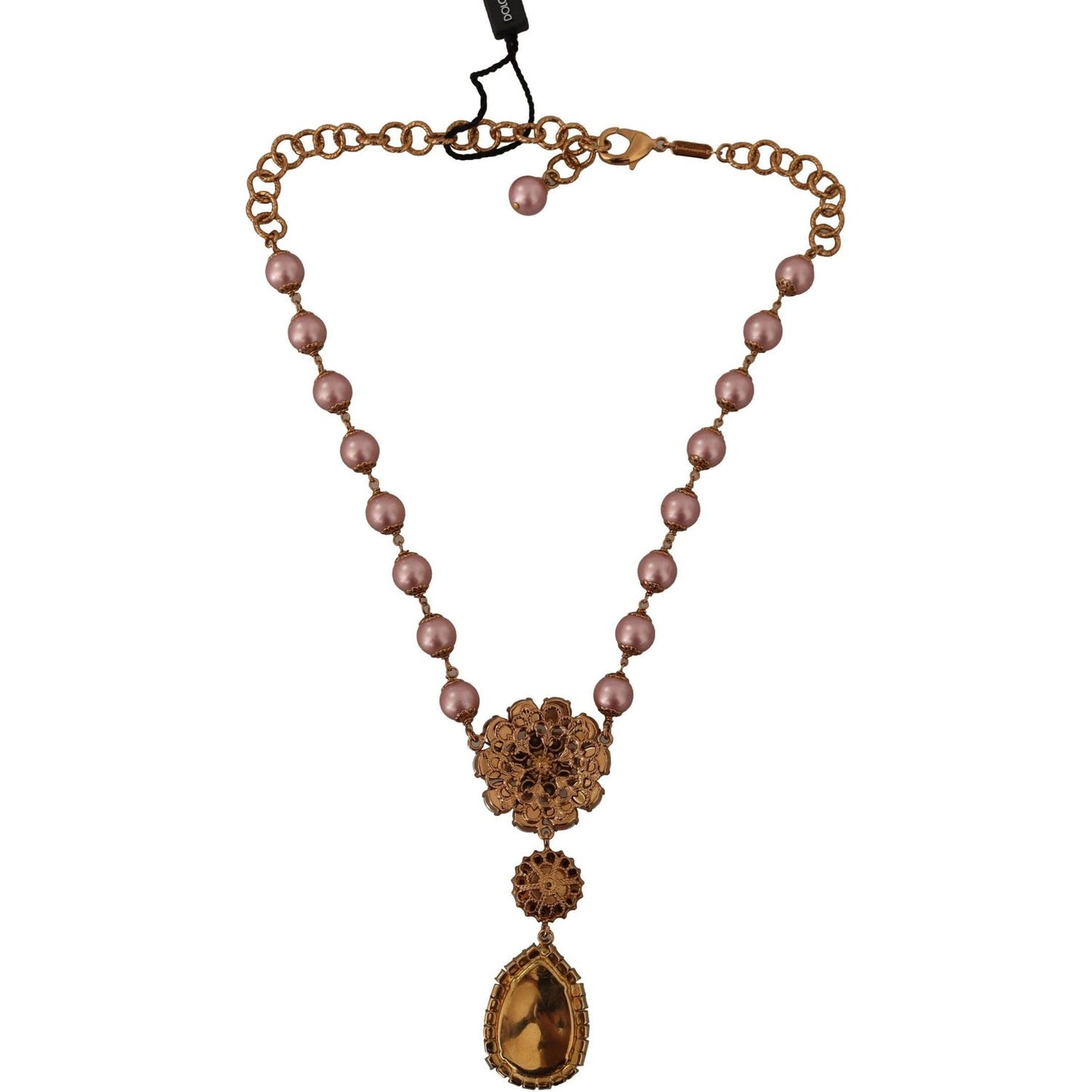 Dolce & Gabbana Elegant Gold Tone Faux Pearl Charm Necklace gold-tone-brass-pink-beaded-pearls-crystal-pendant-necklace WOMAN NECKLACE IMG_8761-scaled-3f0b5e3f-804.jpg